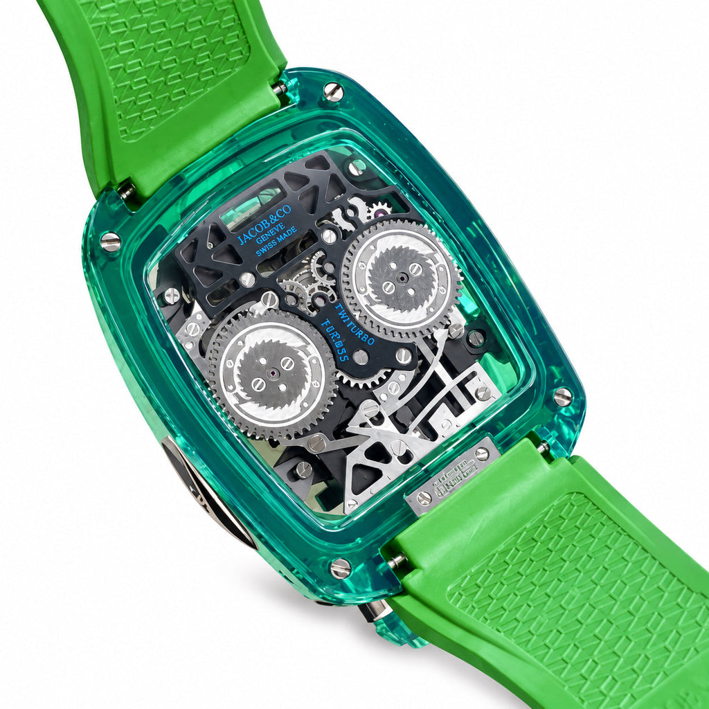 Jacob & Co. x Bugatti Twin Turbo Furious Green Sapphire Tourbillon Engine Green Rubber Watch