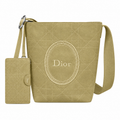 Dior Cannage Quilted Suede Large Hobo Bag with Card Holder in Matcha Green