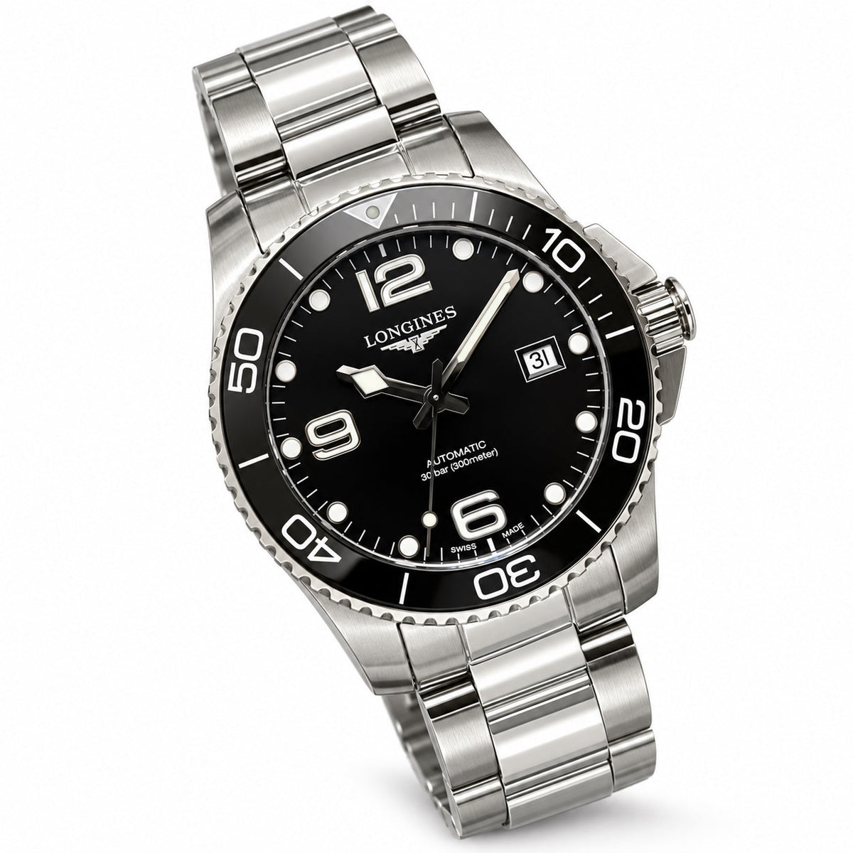 Longines HydroConquest – Black Dial Ceramic Bezel Steel Bracelet 300m
