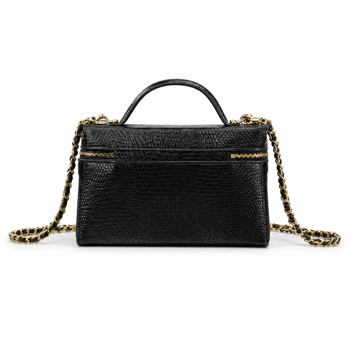 Chanel Black Croc-Embossed Crossbody Bag