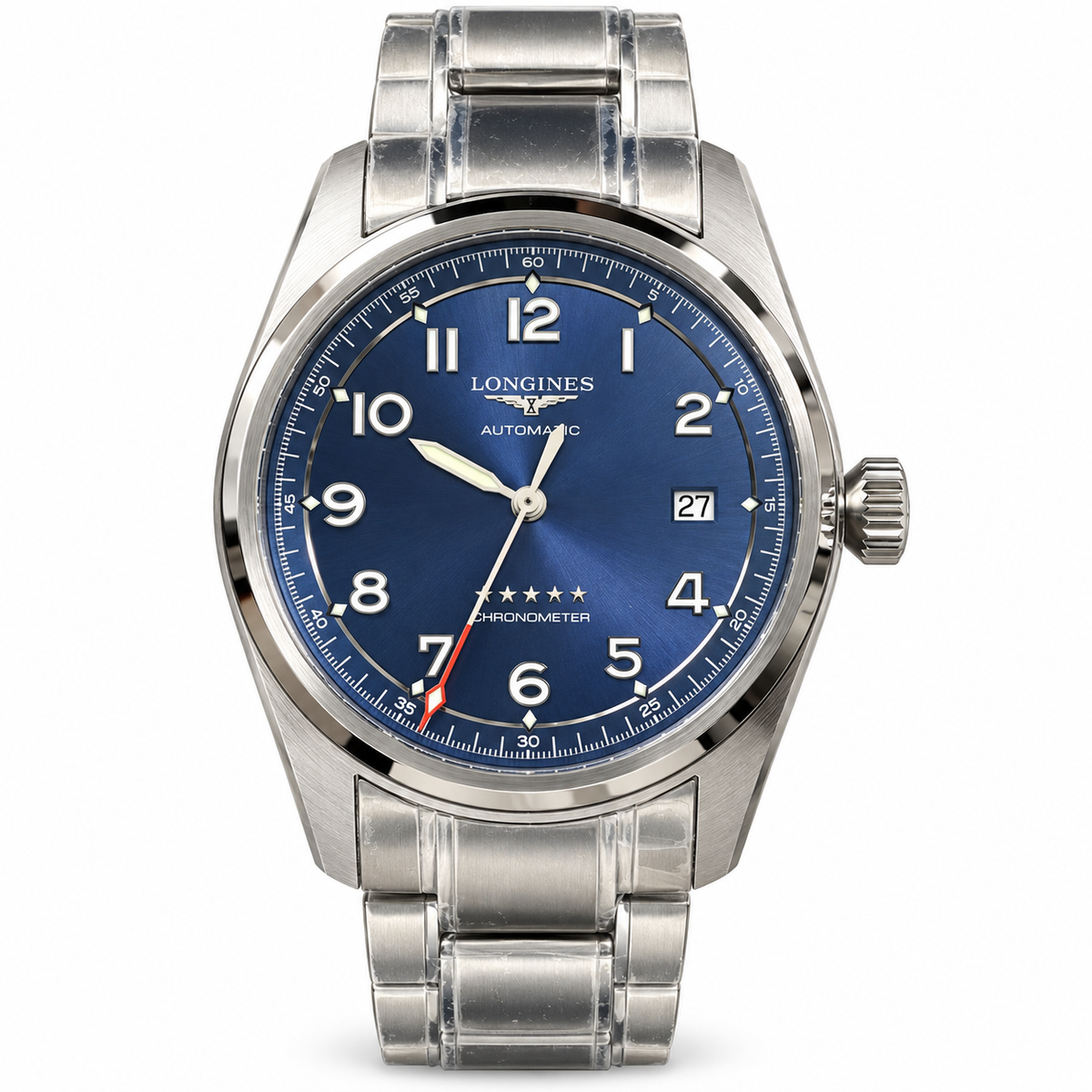 Longines Spirit Automatic Chronometer blue dial stainless steel bracelet red seconds hand