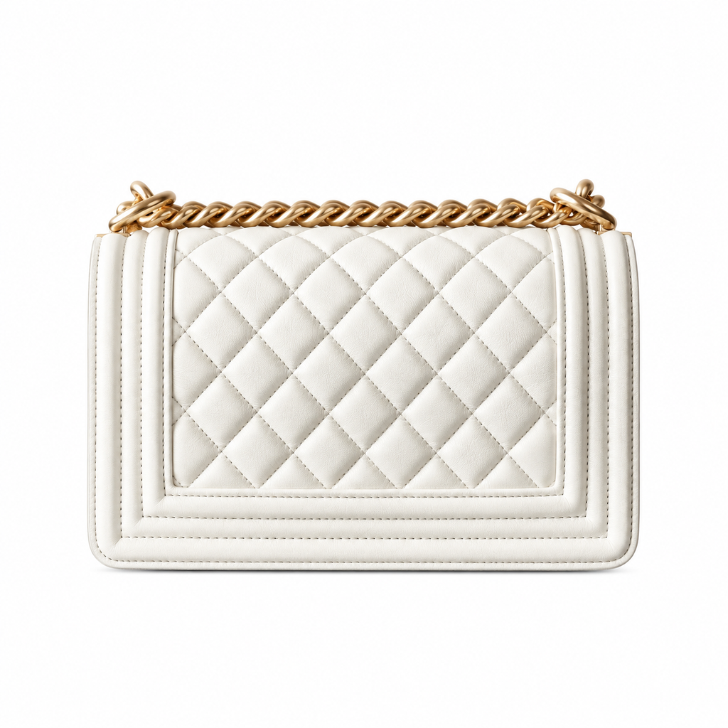 Chanel White Quilted Lambskin Medium Boy Bag