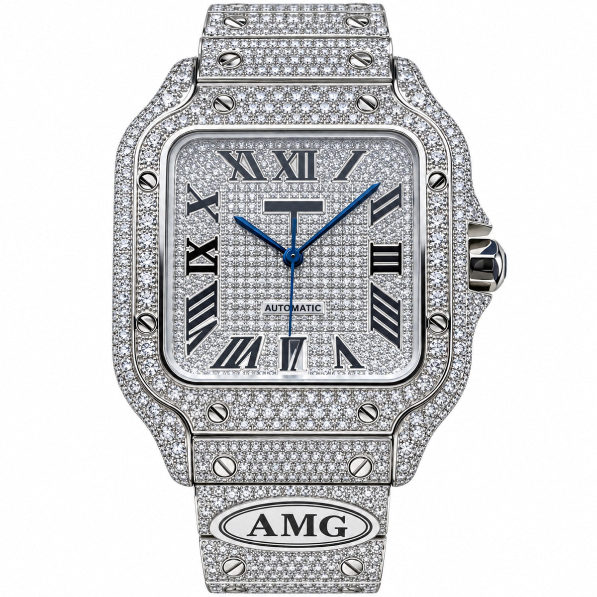 Cartier Santos de Cartier — Full Diamond Pavé & AMG Custom Steel Bracelet Watch