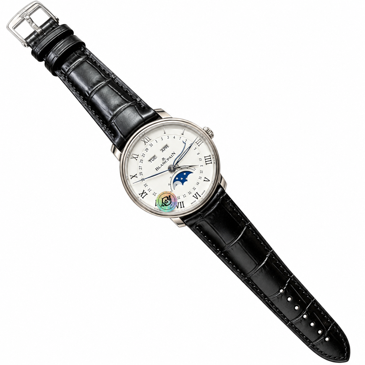 Blancpain Villeret Moonphase Full Calendar White Gold Black Alligator Watch