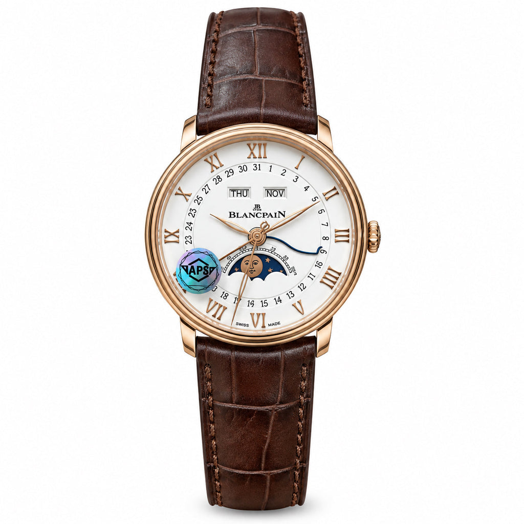 Blancpain Villeret Moonphase Full Calendar Rose Gold Brown Alligator Watch