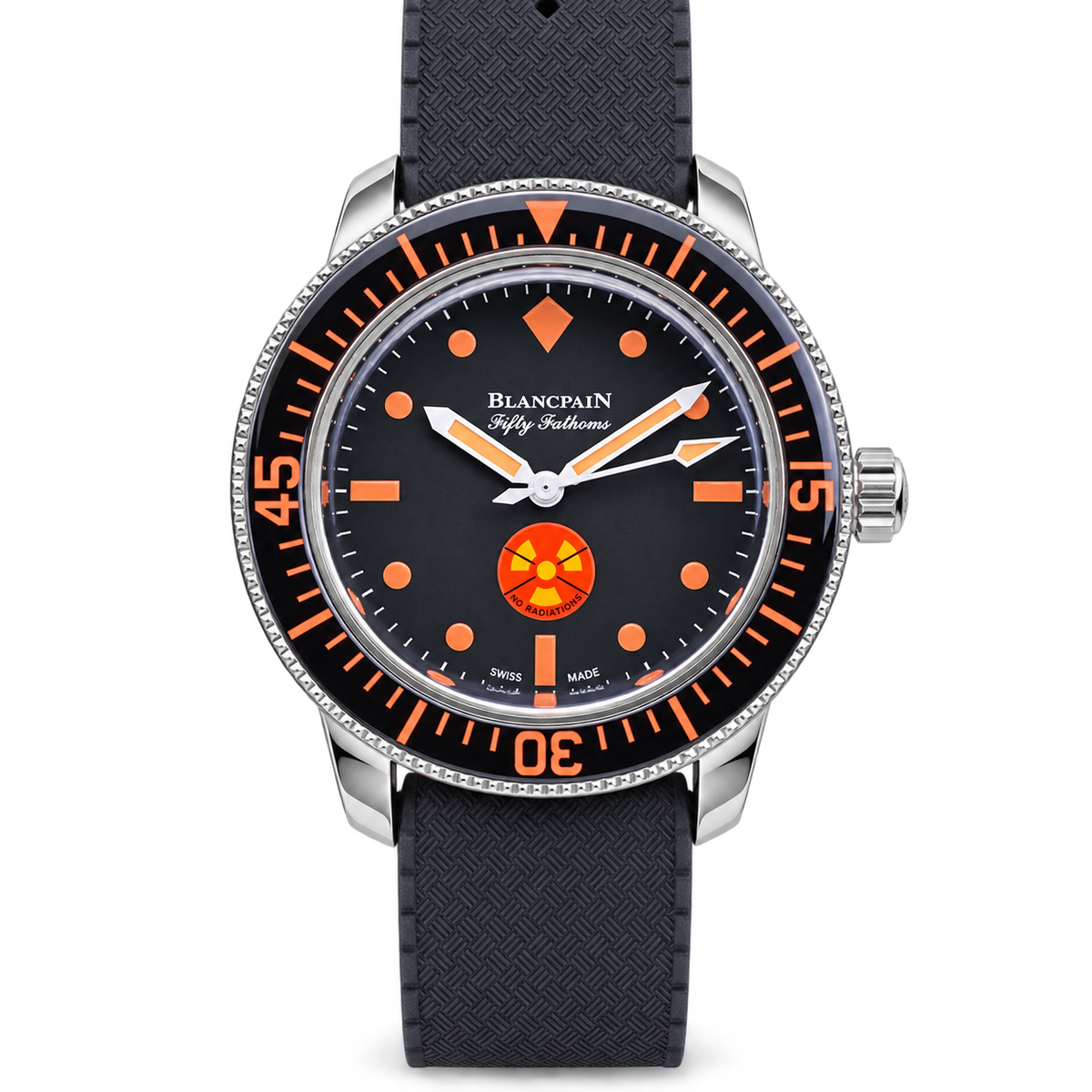 Blancpain Fifty Fathoms No Rad black dial orange bezel rubber strap