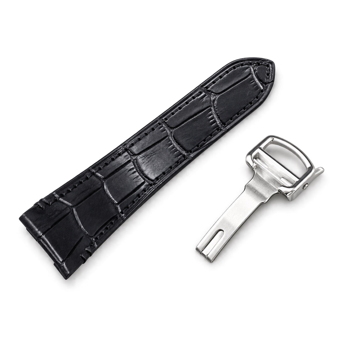 Cartier Santos Large — Steel & Black ADLC, Black Dial, Roman Numerals, Date & Black Alligator Strap, Automatic