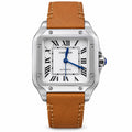 Cartier Santos de Cartier Medium Stainless Steel White Dial Tan Leather Strap Automatic Watch