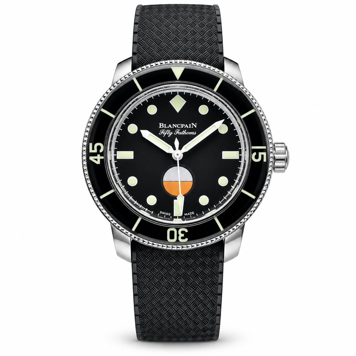 Blancpain Fifty Fathoms No Rad Black Lume Dots Power Reserve Rubber Diver Watch