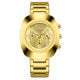 Men's Full Gold Chronograph Watch Gold Tone Case Sunray Dial Three Sub-Dials Date Five-Link Steel Bracelet Oversized