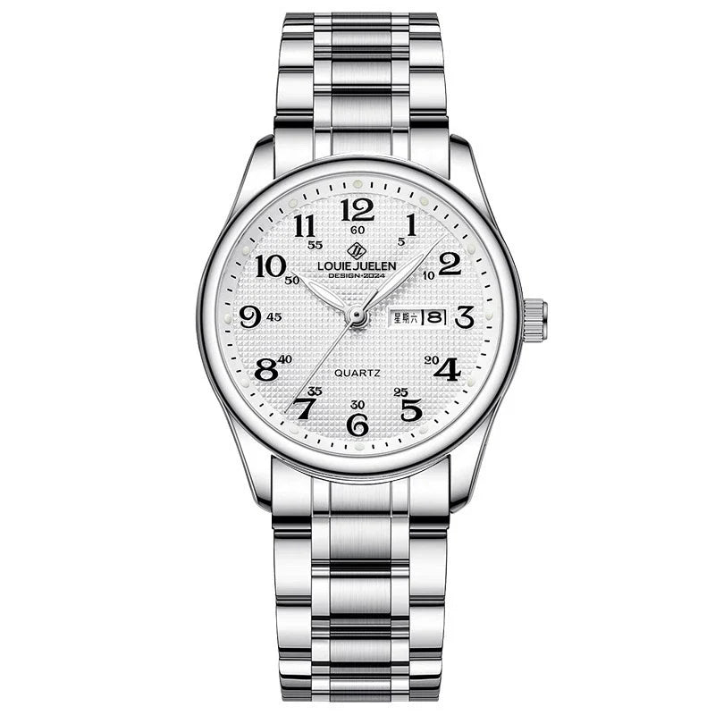 LOUIE JUELEN Classic Steel Watch 42mm | Bold Arabic Dial & Dual Day-Date Display